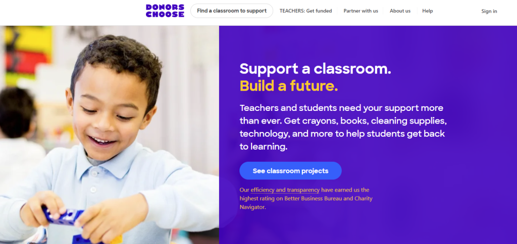 donorschoose screenshot for fundraising software for education