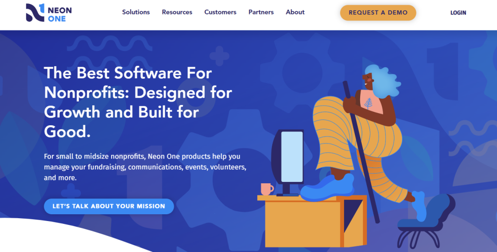 Neon CRM website homepage for fundraising software