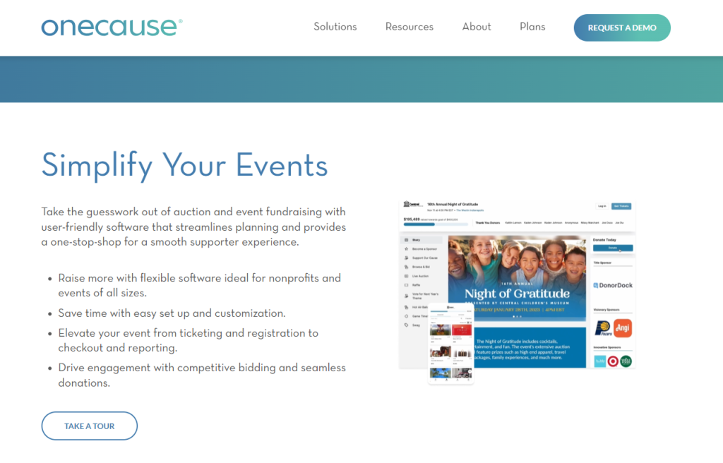 onecause website for fundraising software