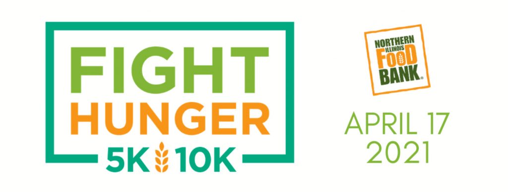 The Fight Hunger 5K/10K event banner is a simple image with the event name next to the organization's logo and the event date.