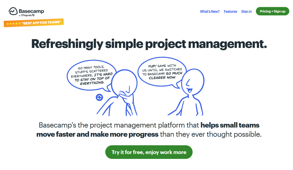 Basecamp website for nonprofit software