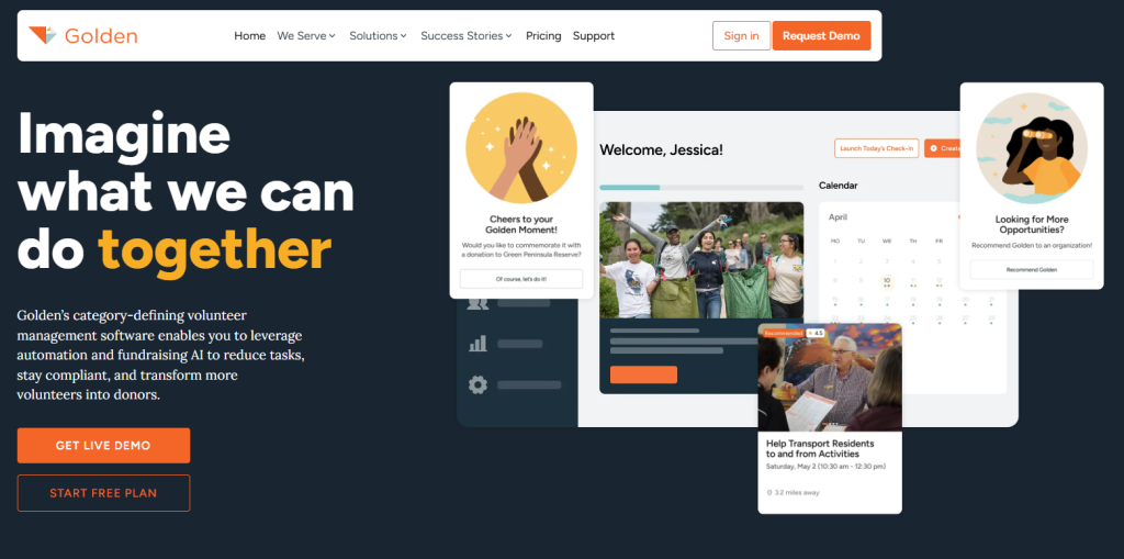 golden volunteer website for nonprofit software