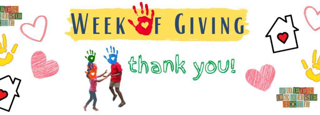 Week of Giving event cover image featuring cute children's illustrations.