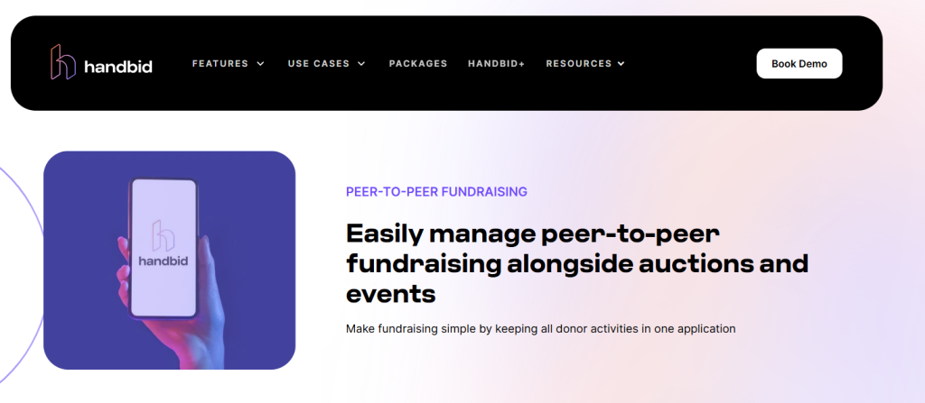 handbid website for peer-to-peer fudnraising platforms