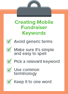 Checklist to creating keywords for mobile fundraisers.