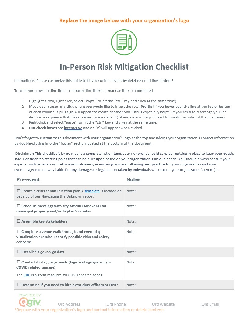 Checklist Template: In-Person Event Risk Mitigation