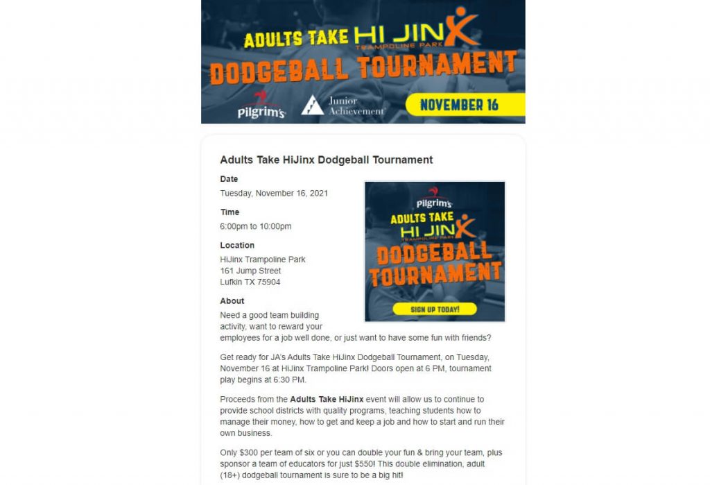 Dodgeball tournament fundraiser event page