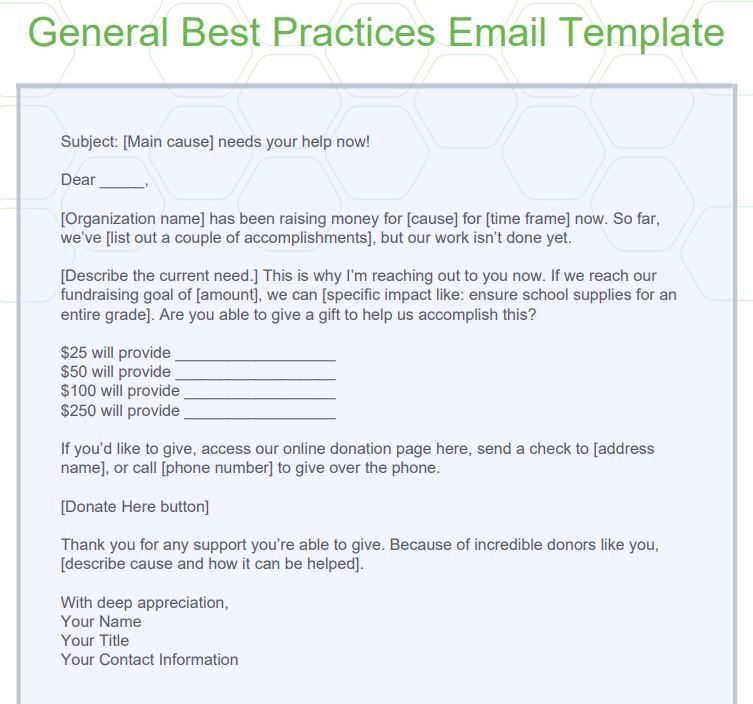 General best practices email template for asking for donations with emails
