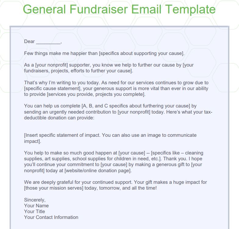general fundraiser email template for asking for donations with emails