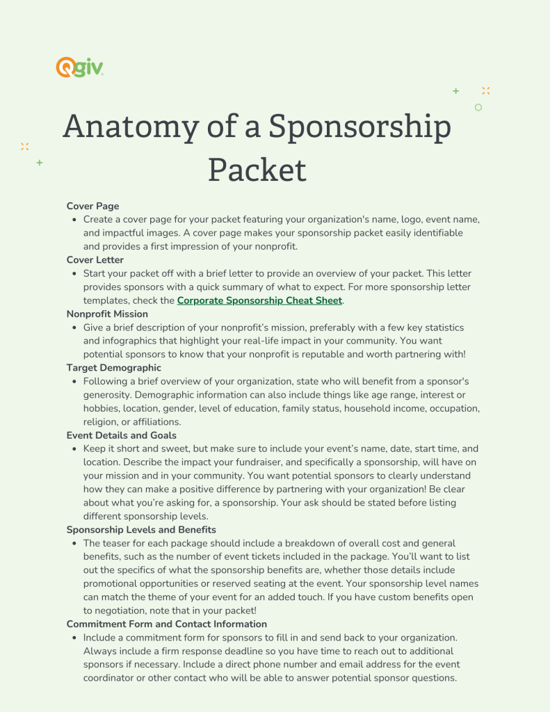 Breakdown of the anatomy of a sponsorship packet template