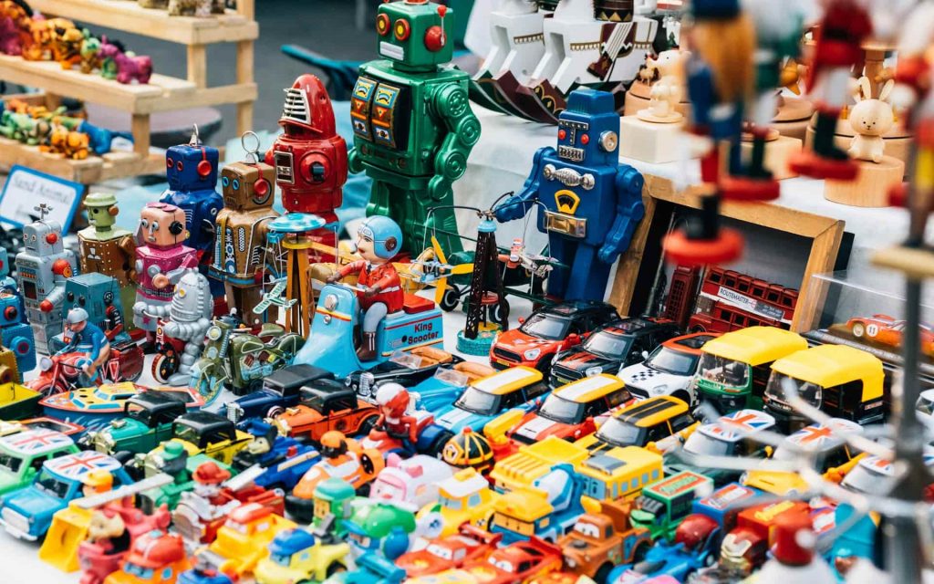 photo of toys lined up as in-kind donations