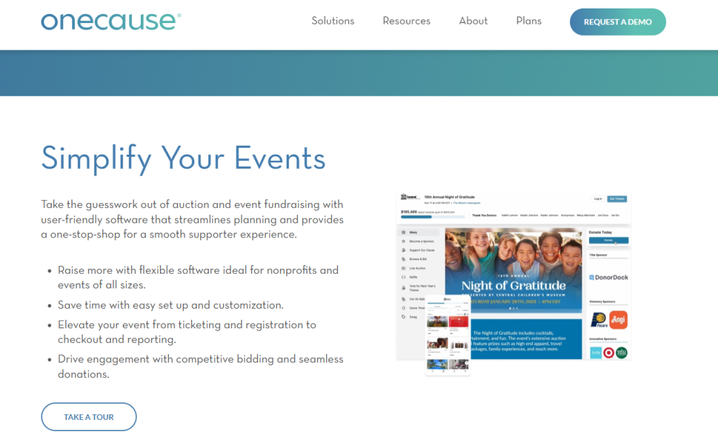 onecause website for top nonprofit software