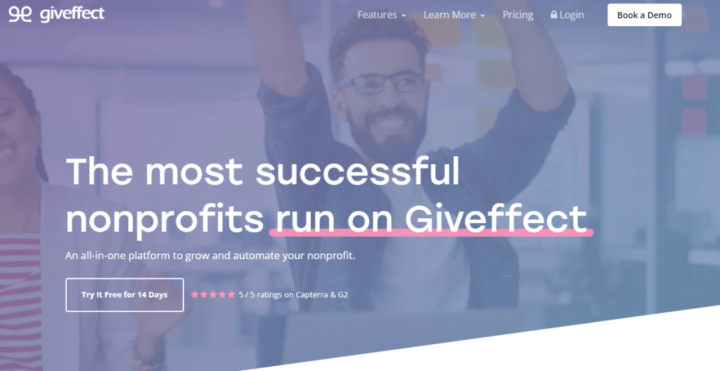 Homepage for Giveffect, a nonprofit CRM platform