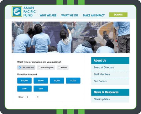 An example of an effective donation page design for the Asian Pacific Fund donation page