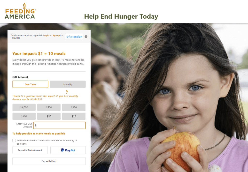 Feeding America’s donation form