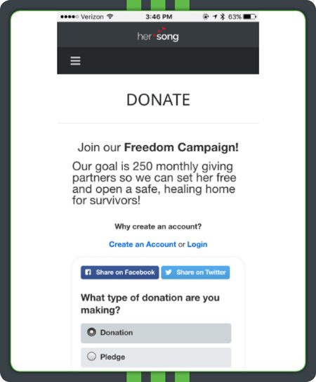 An example of a mobile-optimized donation page with a vertical layout