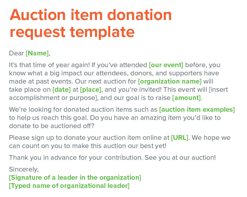 Auction item donation request template