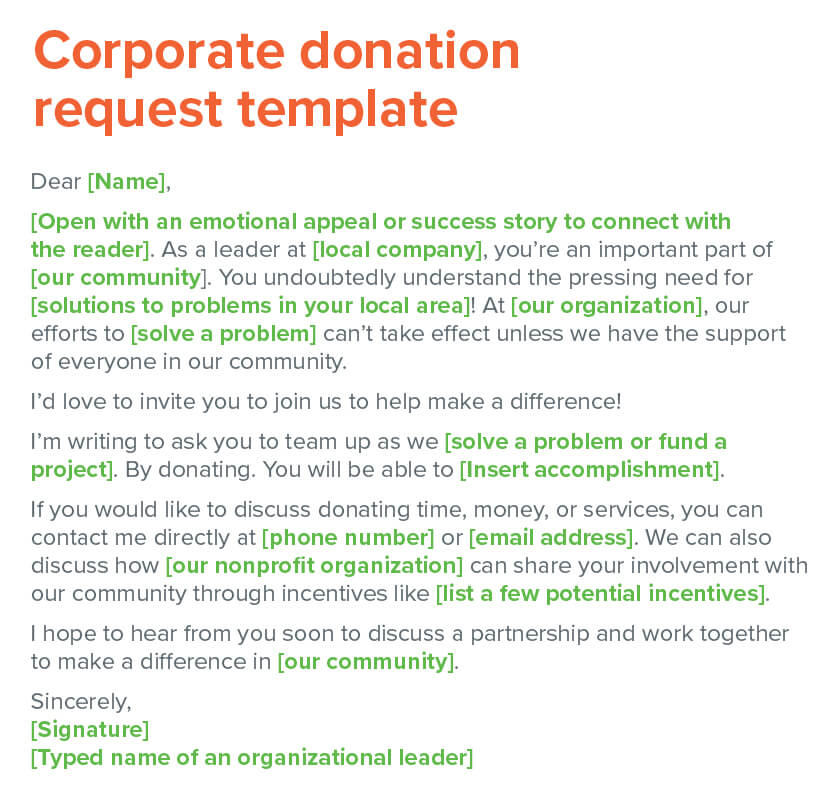 Corporate donation request letter template