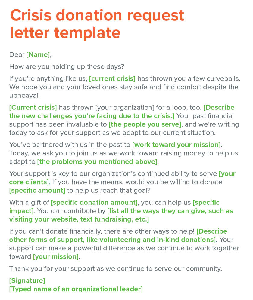 Crisis donation request letter template