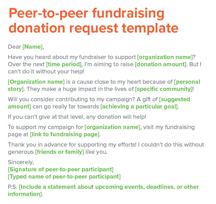 Peer-to-peer fundraising donation request letter template