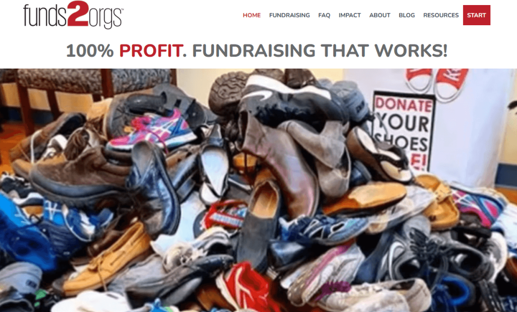 The website homepage for Funds2Orgs, a school fundraising platform